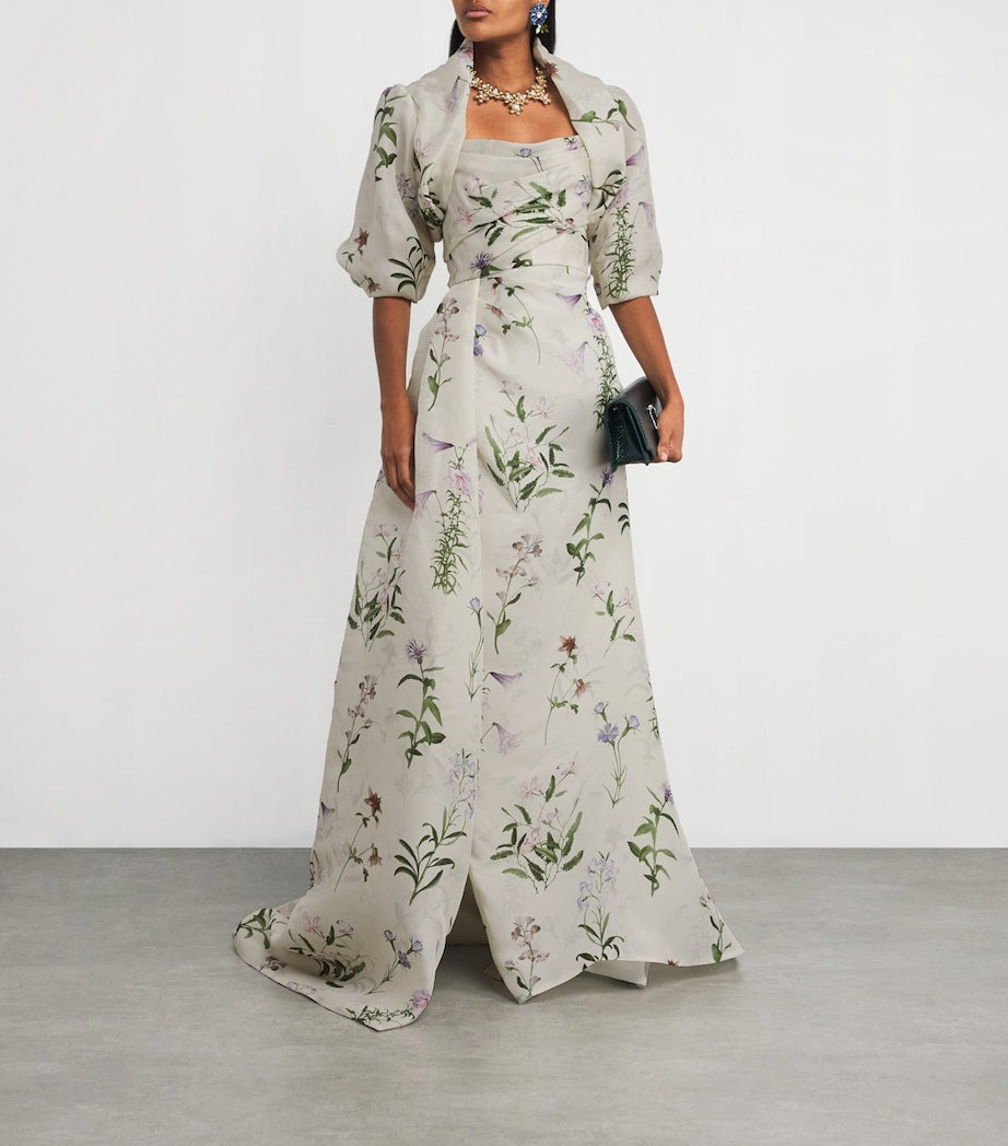 Multi Silk Gazar Floral Gown and Bolero