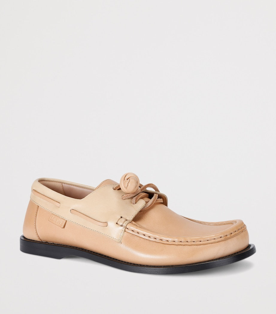 LOEWE Beige Leather Campo Boat Shoes