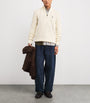 Polo Ralph Lauren White Wool-Cashmere Cable-Knit Quarter-Zip Sweater