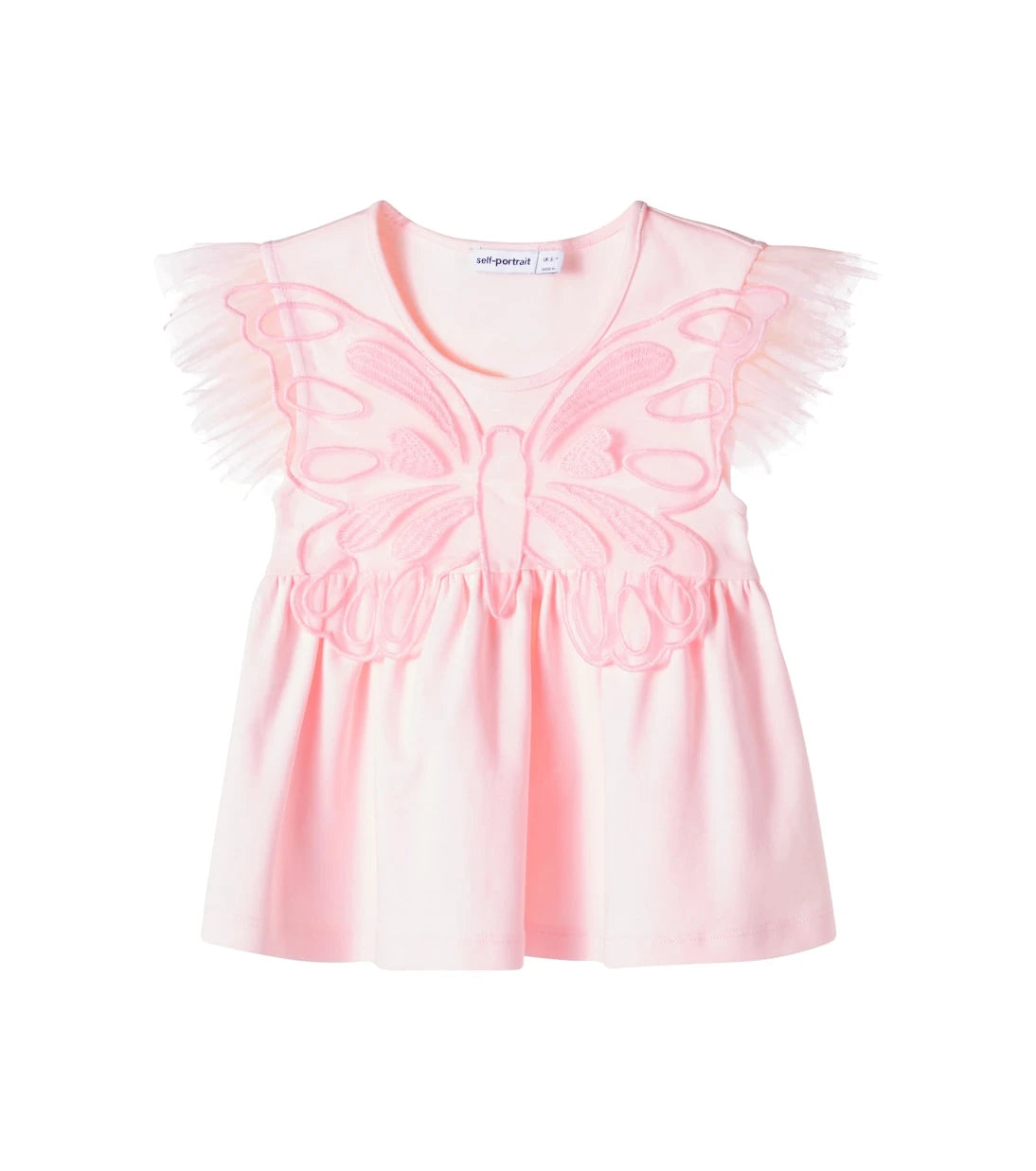 Self-Portrait Kids - Tulle-trimmed cotton jersey top