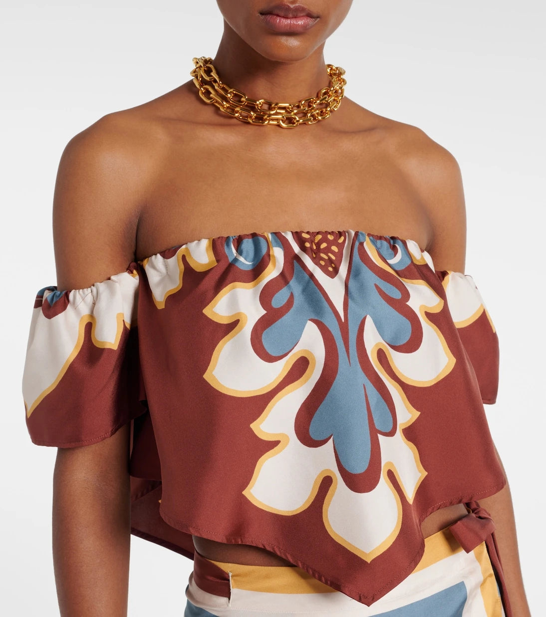 La DoubleJ - Sand Dollar off-shoulder silk top