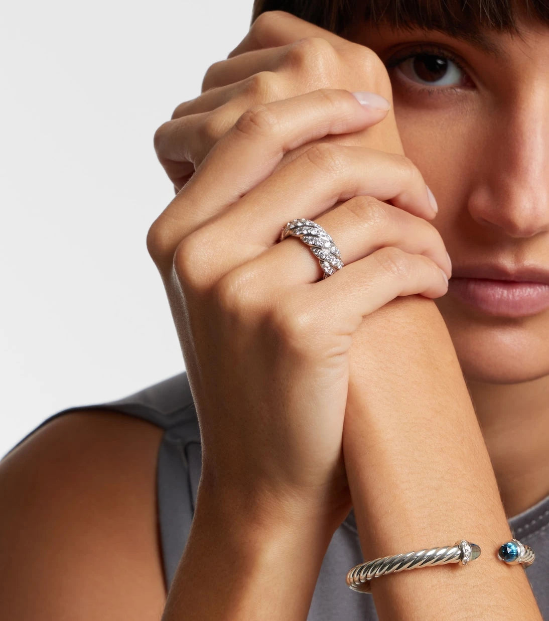 David Yurman - Sculpted Cable 18kt white gold ring with diamonds