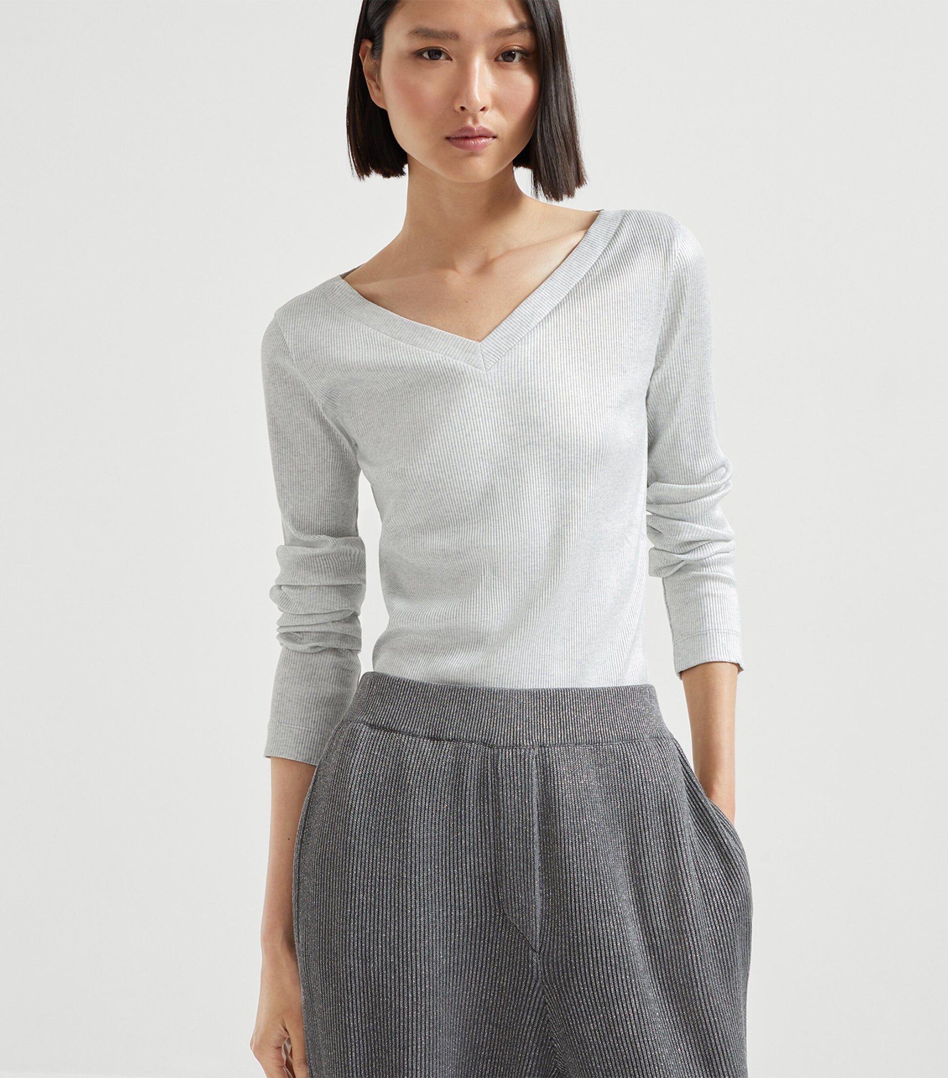 Beige Stretch-Cotton Monili Long-Sleeve T-Shirt