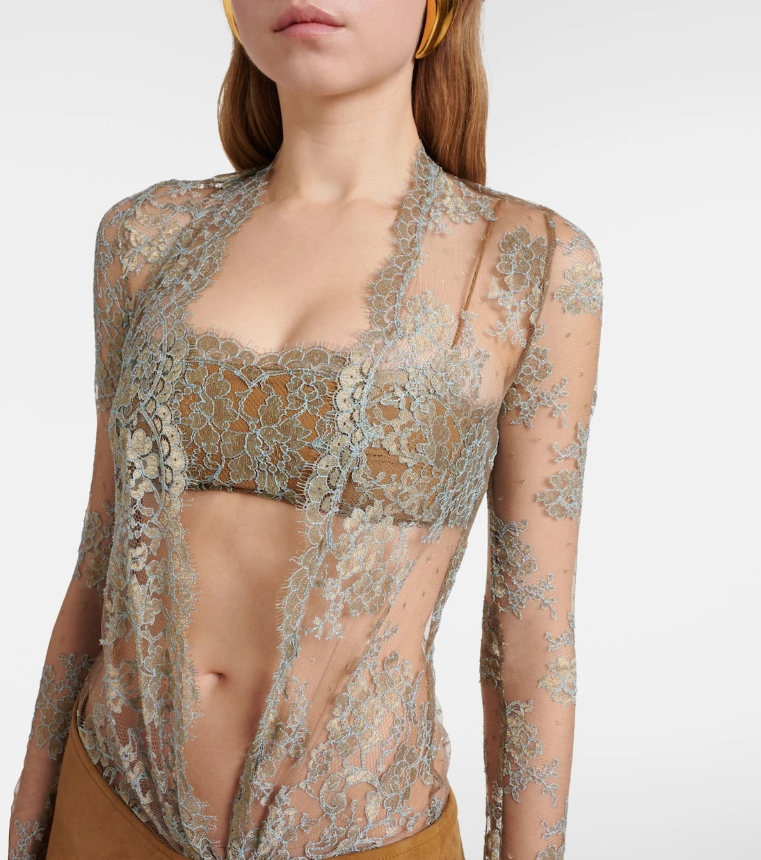 Christopher Esber - Sèpienne lace and suede gown
