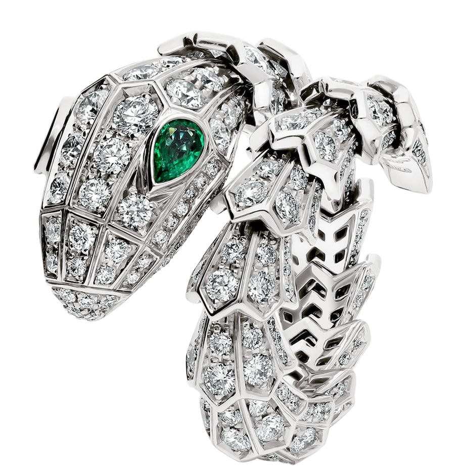 Bvlgari White Gold, Diamond and Emerald Serpenti Ring