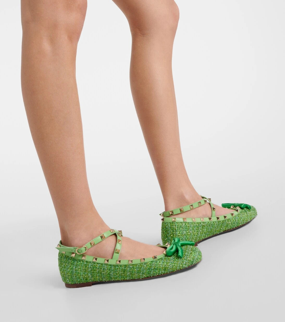 Valentino Garavani - Rockstud tweed lamé ballet flats