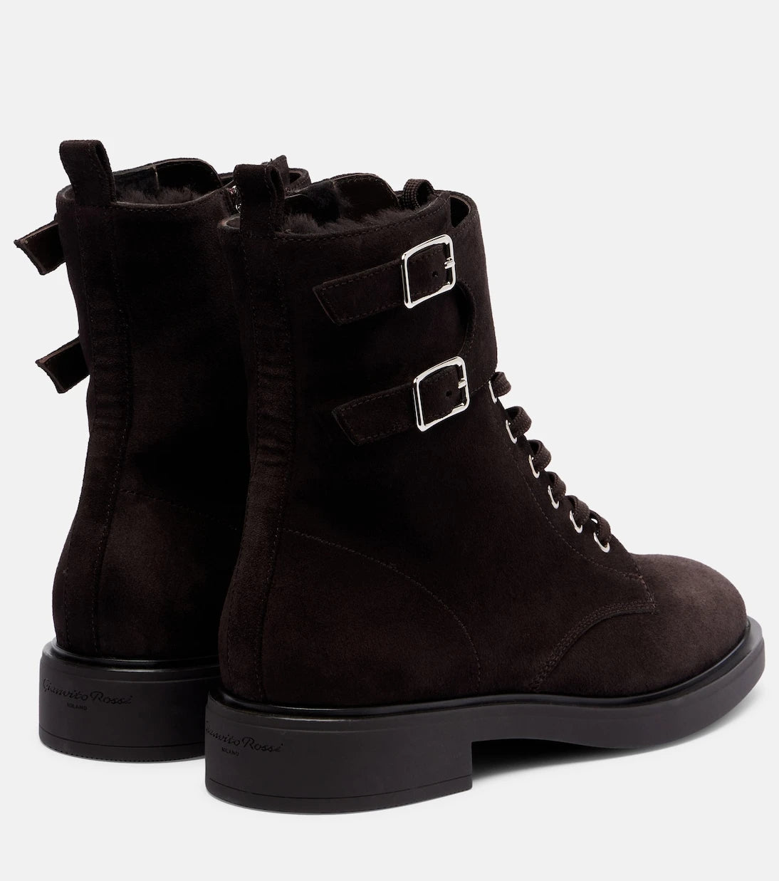Gianvito Rossi - Shearling-lined suede combat boots