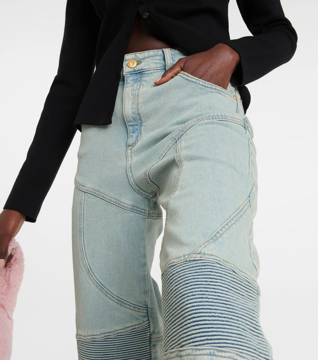 Blumarine - Paneled high-rise wide jeans