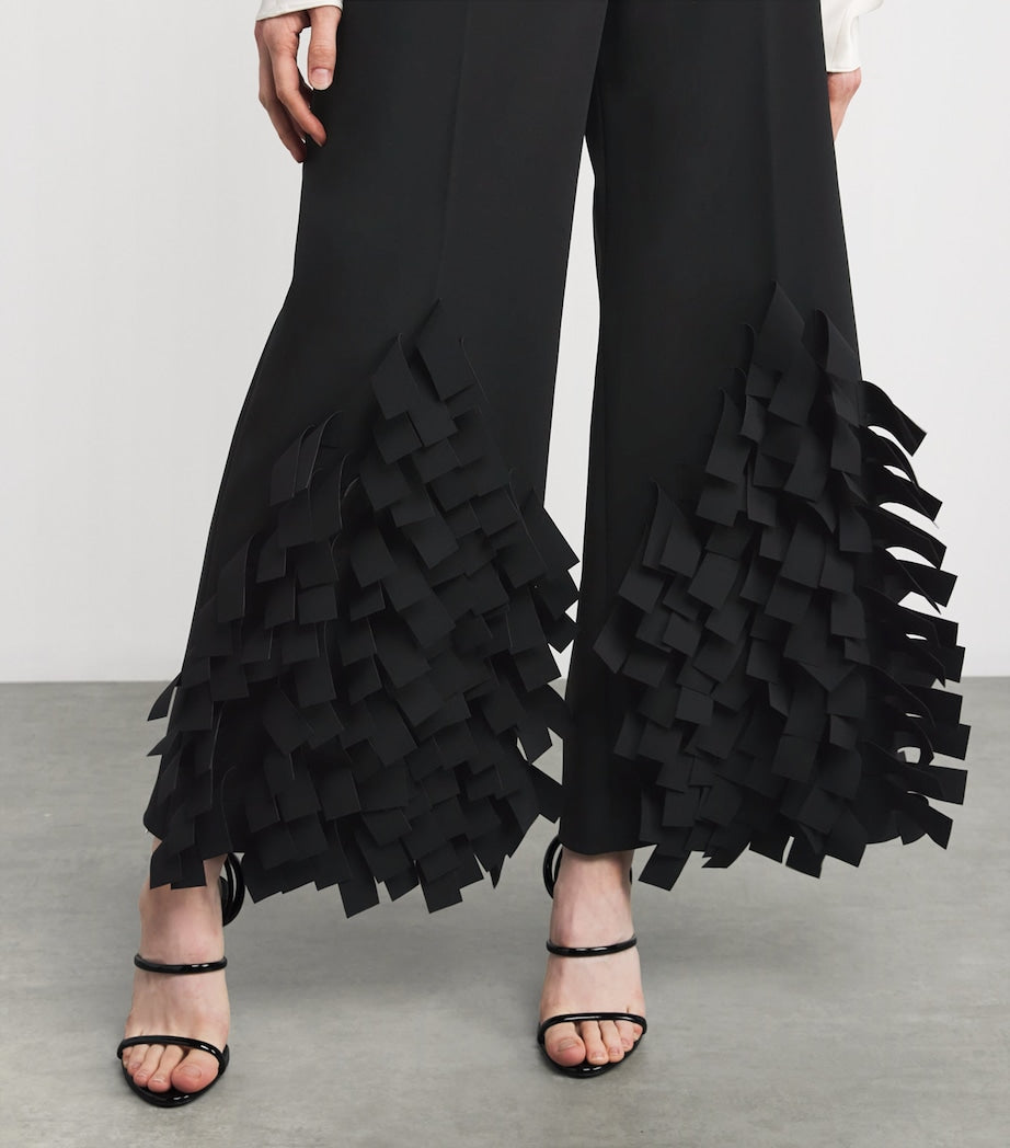 A.W.A.K.E. Mode Black Virgin Wool Fringe Wide-Leg Trousers