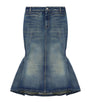 McQueen Blue Denim Kickback Midi Skirt