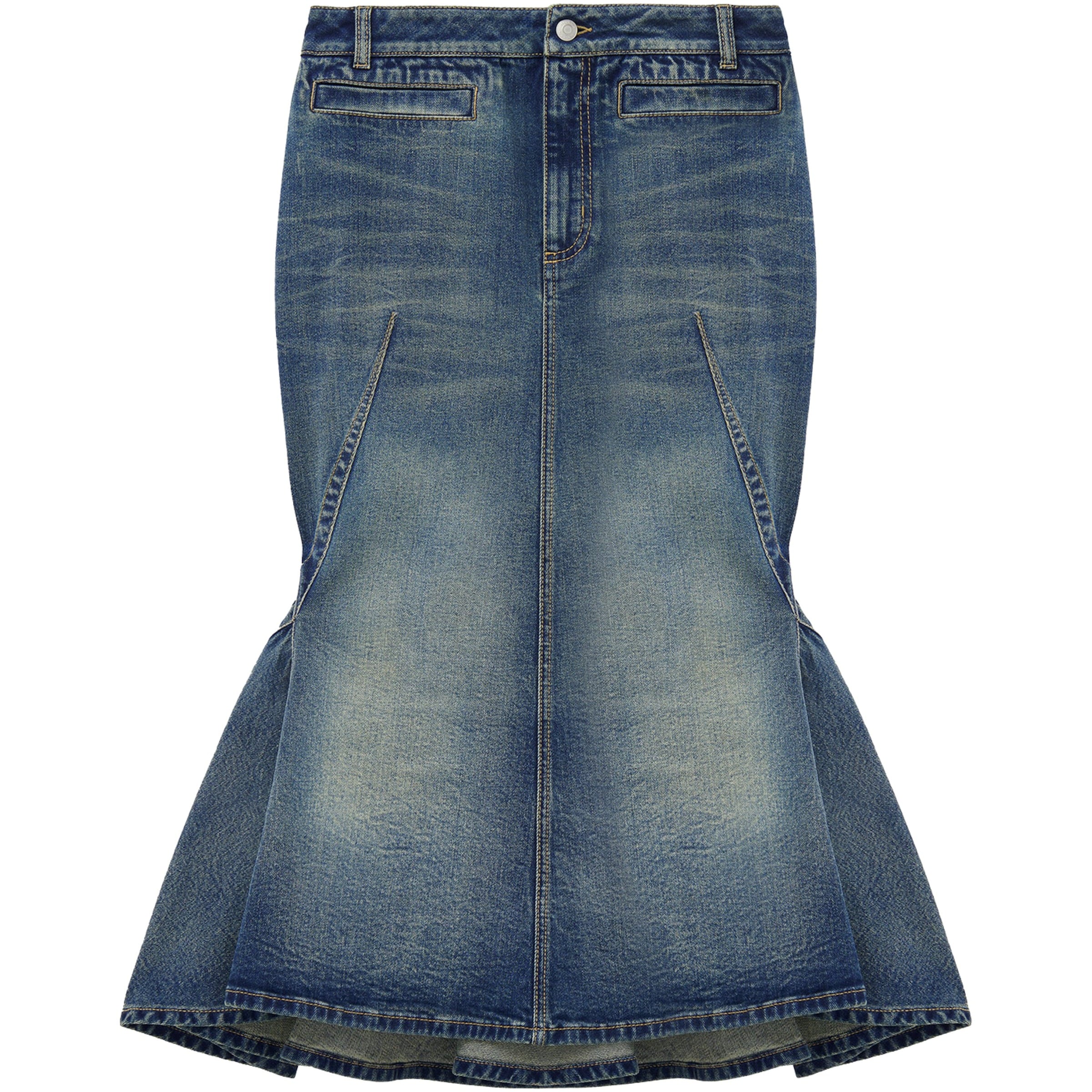 McQueen Blue Denim Kickback Midi Skirt