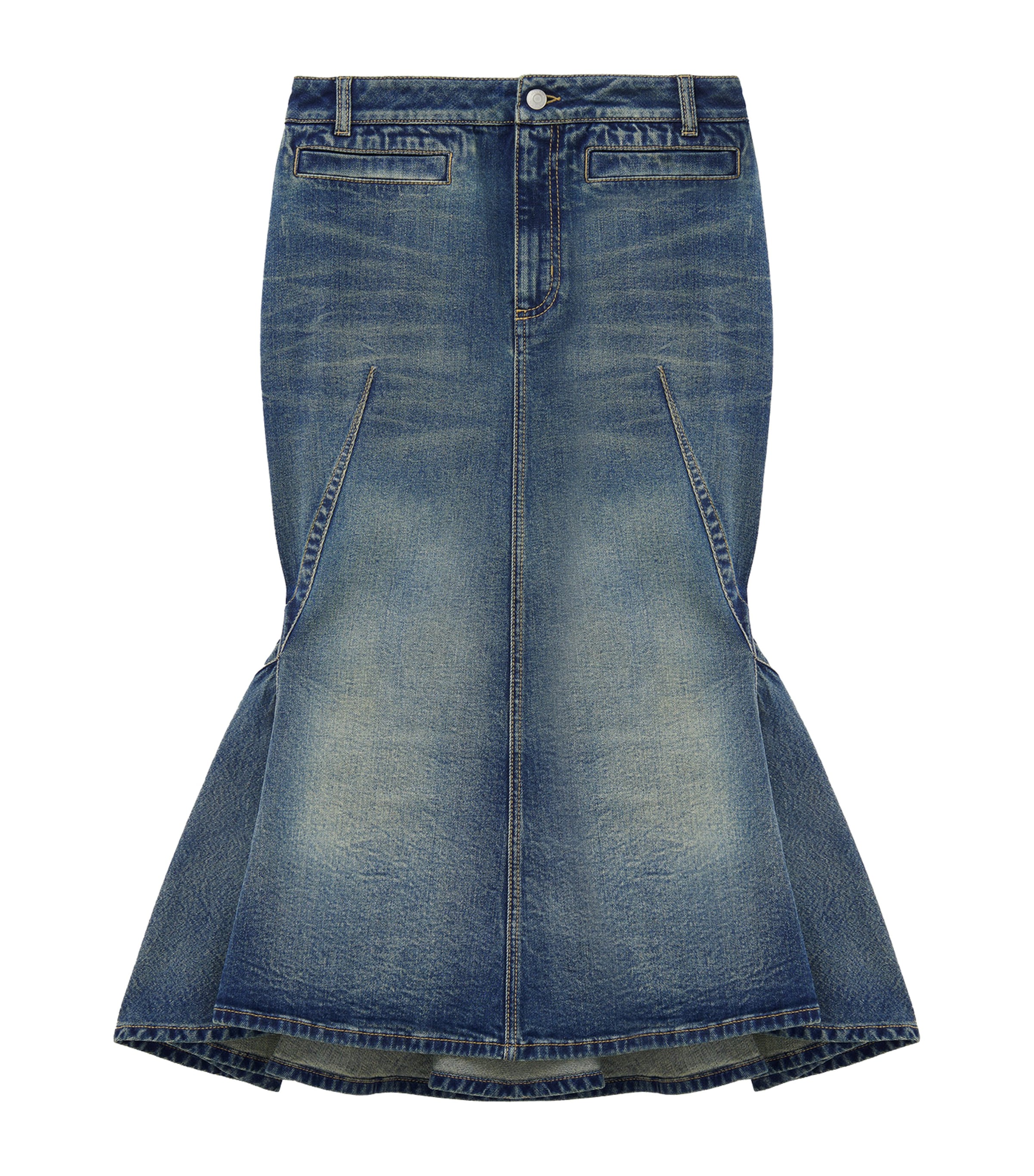 McQueen Blue Denim Kickback Midi Skirt