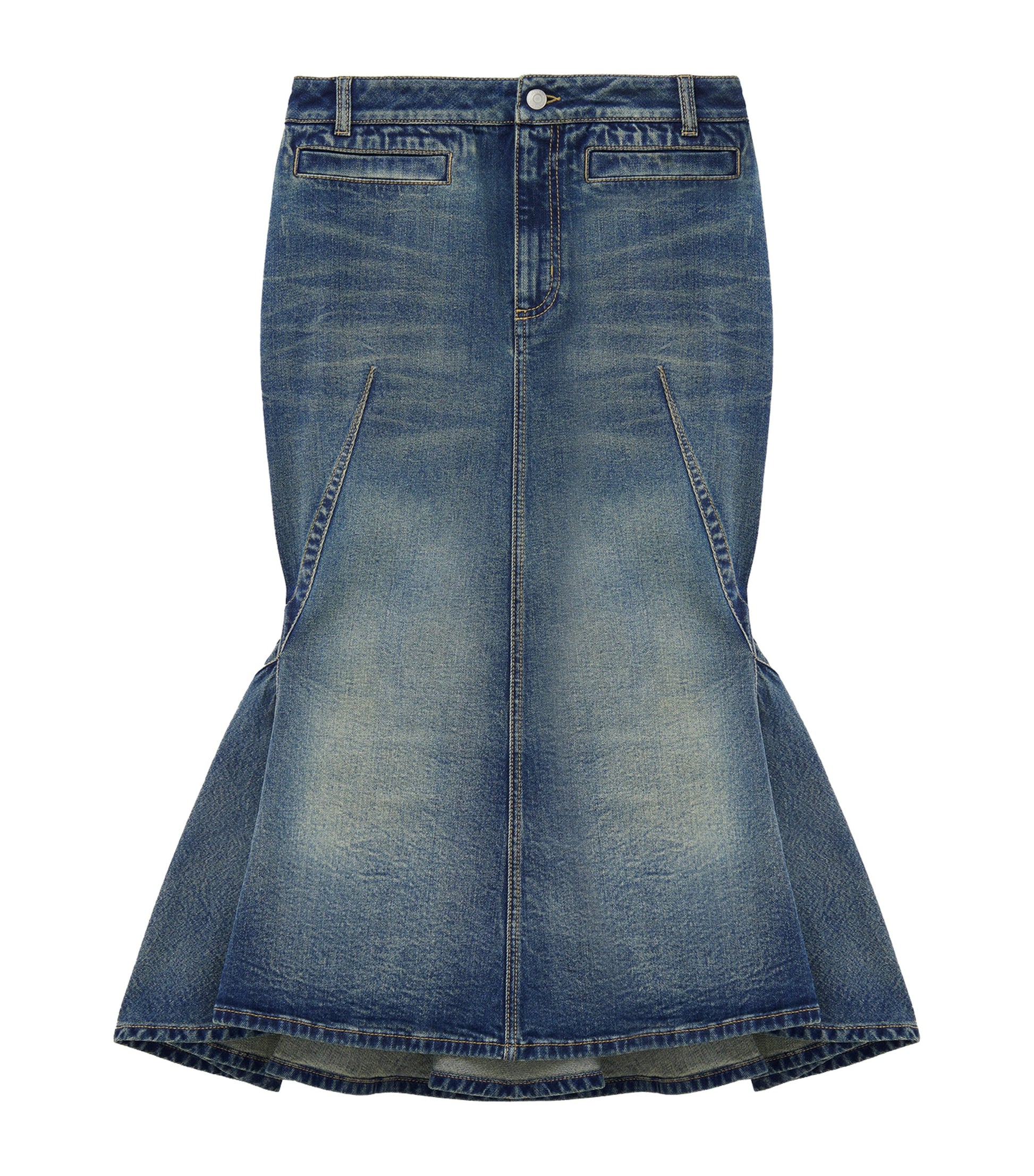 McQueen Blue Denim Kickback Midi Skirt