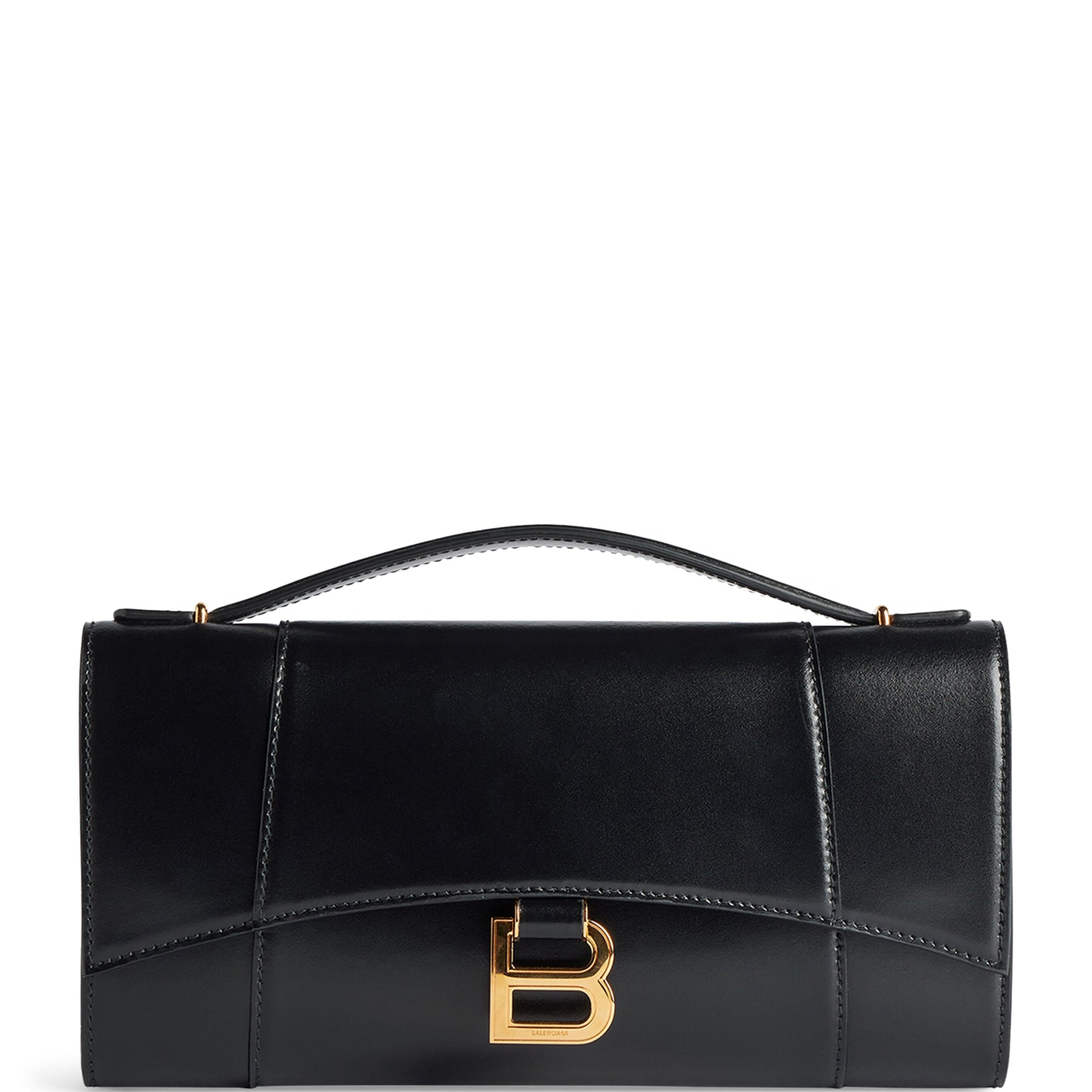 Balenciaga Black Leather Hourglass Pochette Bag