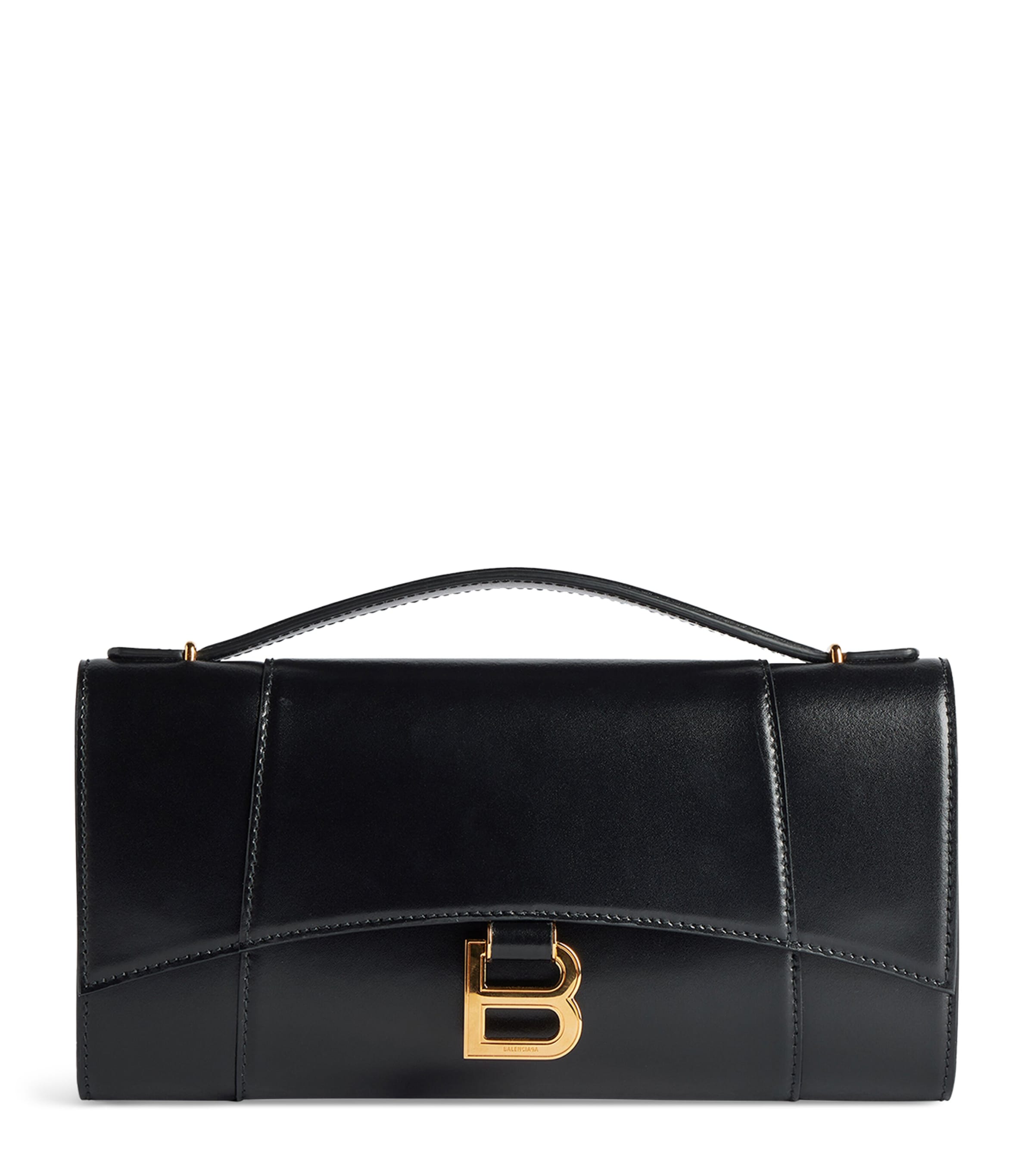 Balenciaga Black Leather Hourglass Pochette Bag