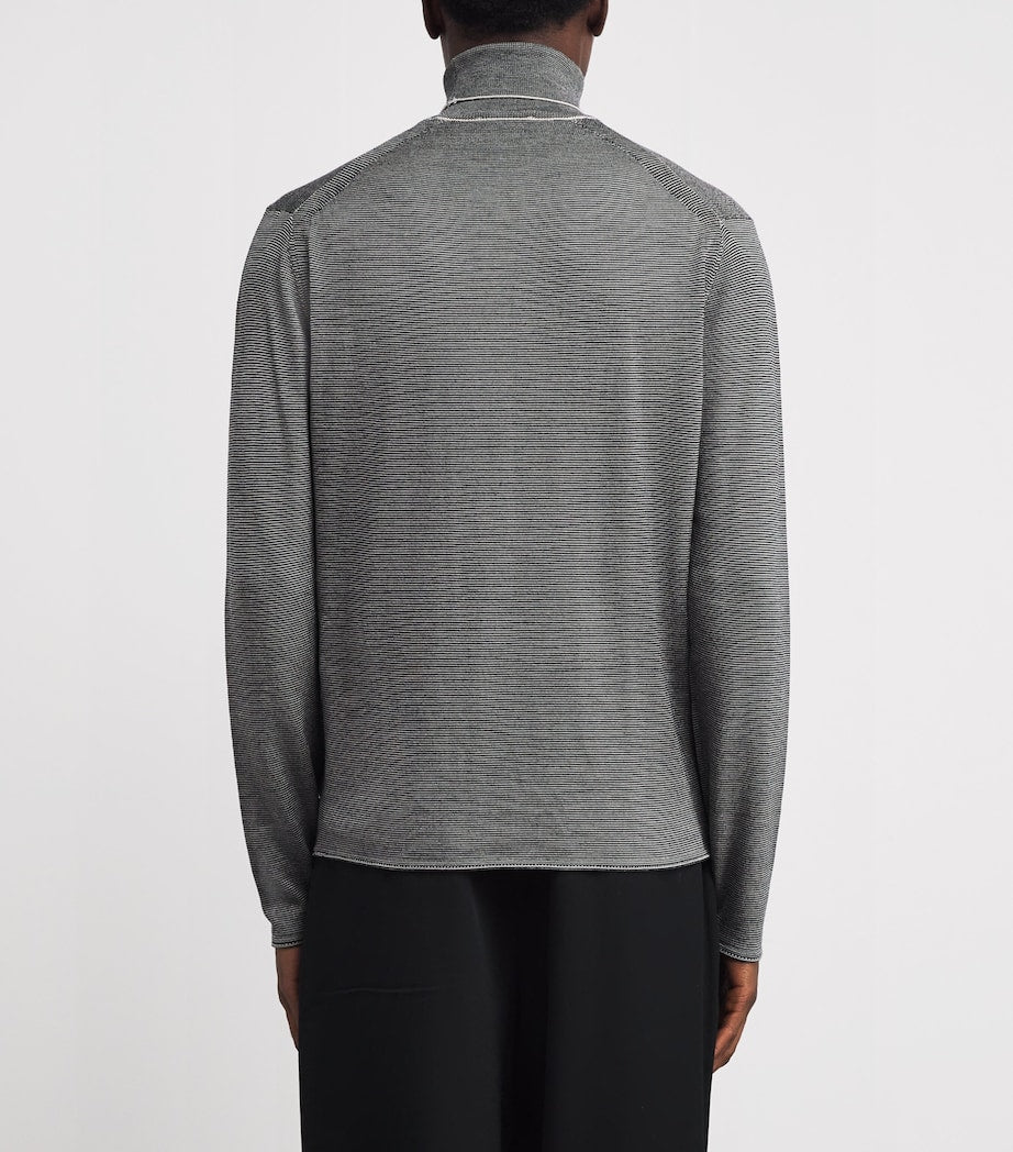 Emporio Armani Blue Virgin Wool Stripe Rollneck Sweater