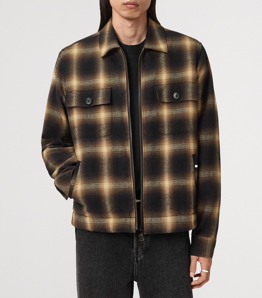 AllSaints Brown Organic Cotton Check Mathers Jacket