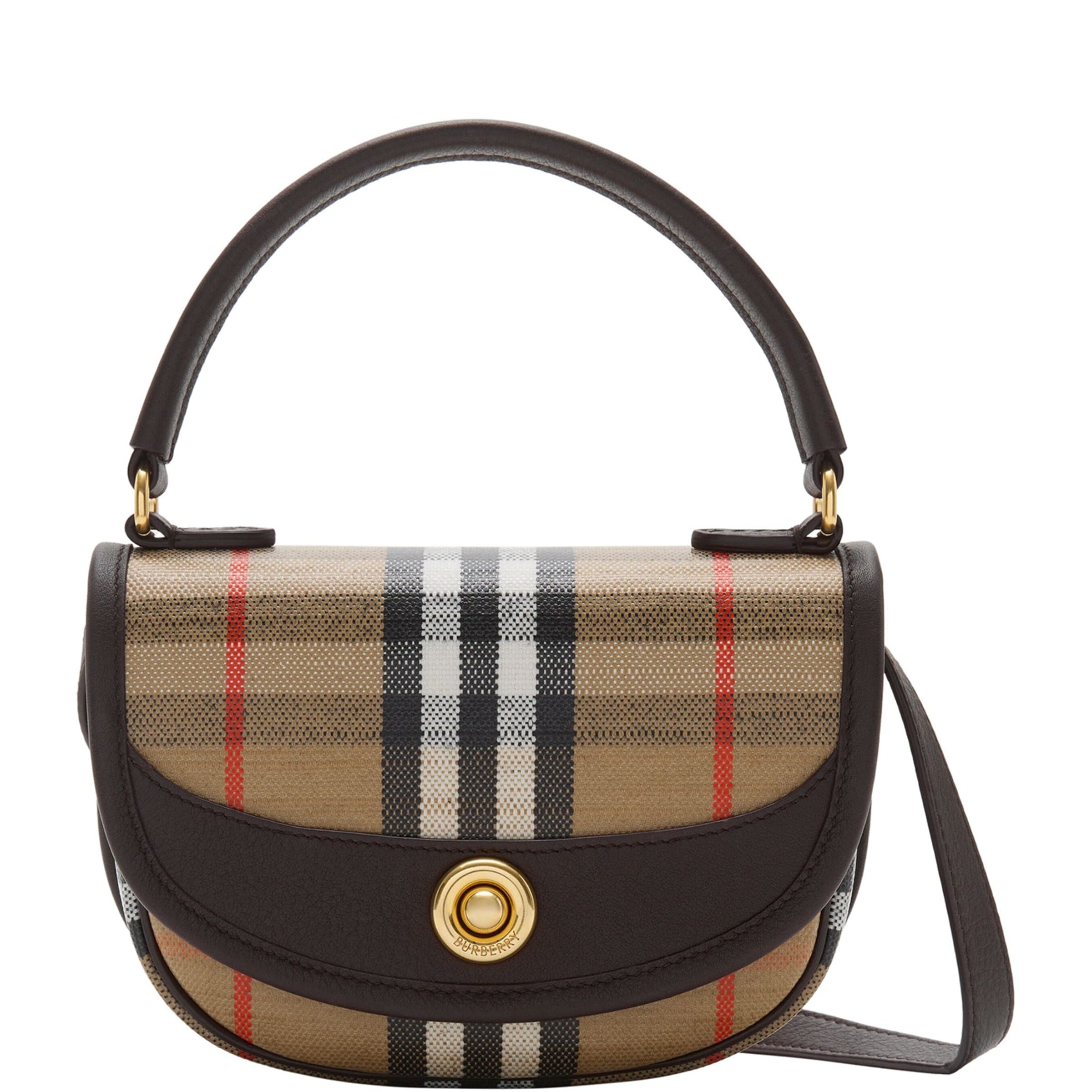 Beige Mini Check Top-Handle Bag