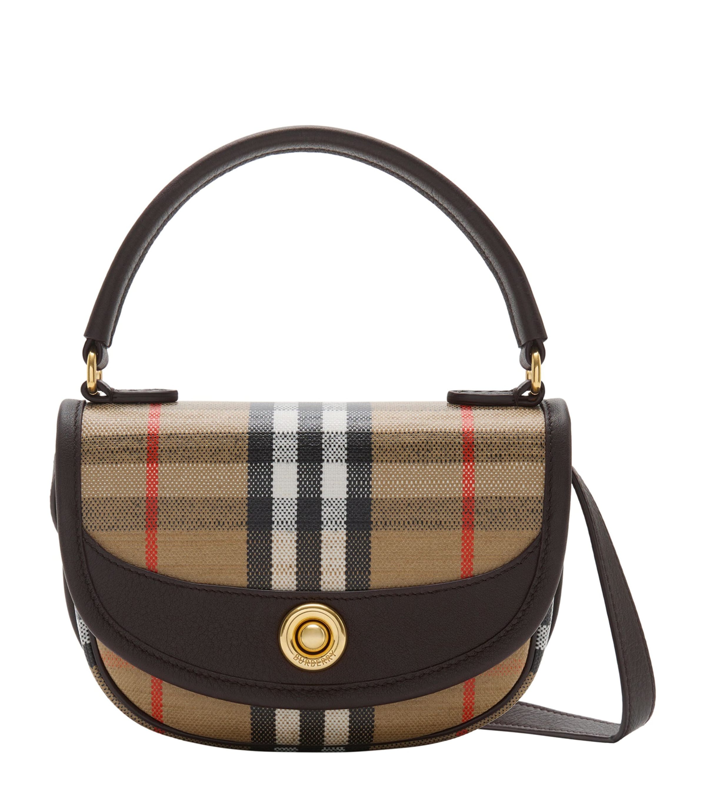 Beige Mini Check Top-Handle Bag