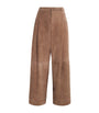 Brown Suede Lambskin Wide-Leg Trousers