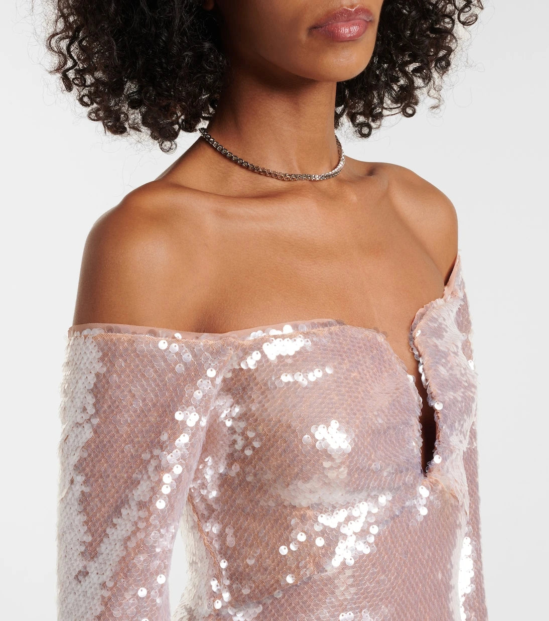 Self-Portrait - Sequined off-shoulder minidress