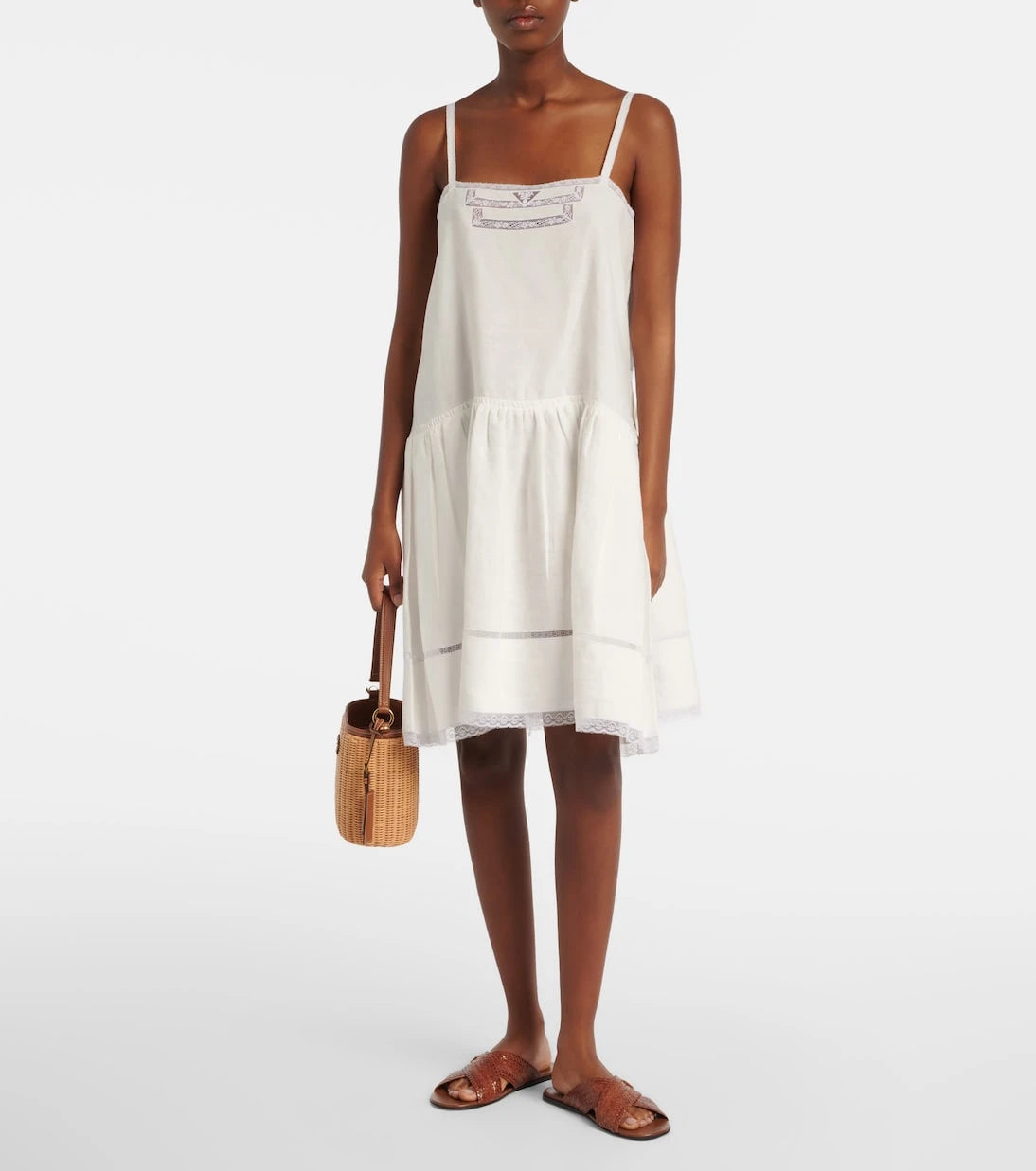 Prada - Lace-trimmed linen minidress