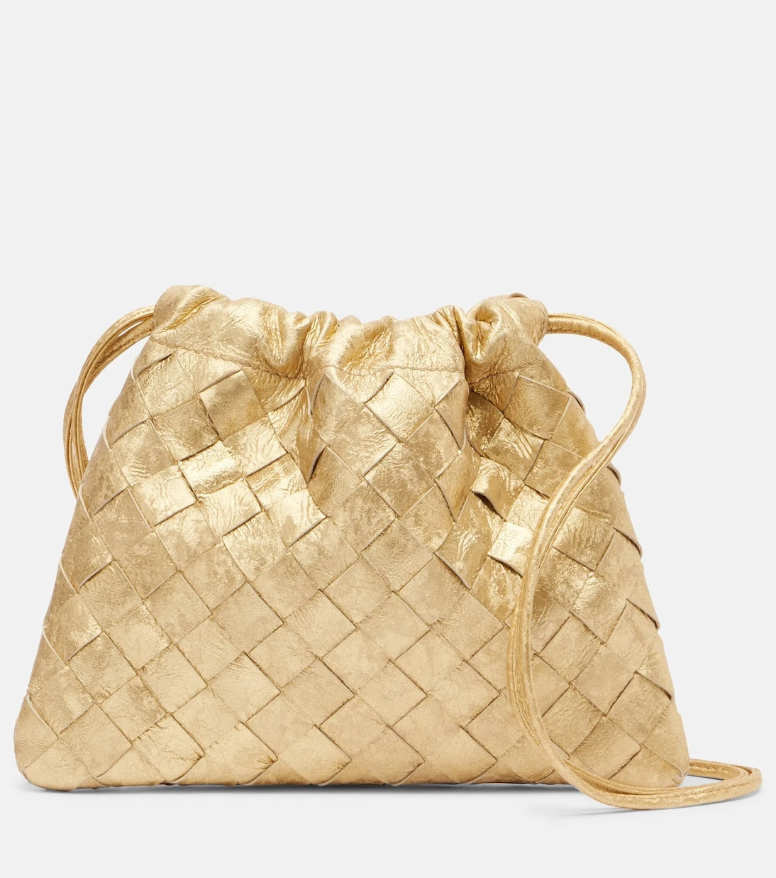 Bottega Veneta - حقيبة يد صغيرة من الجلد المعدني بنمط إنترشاتو