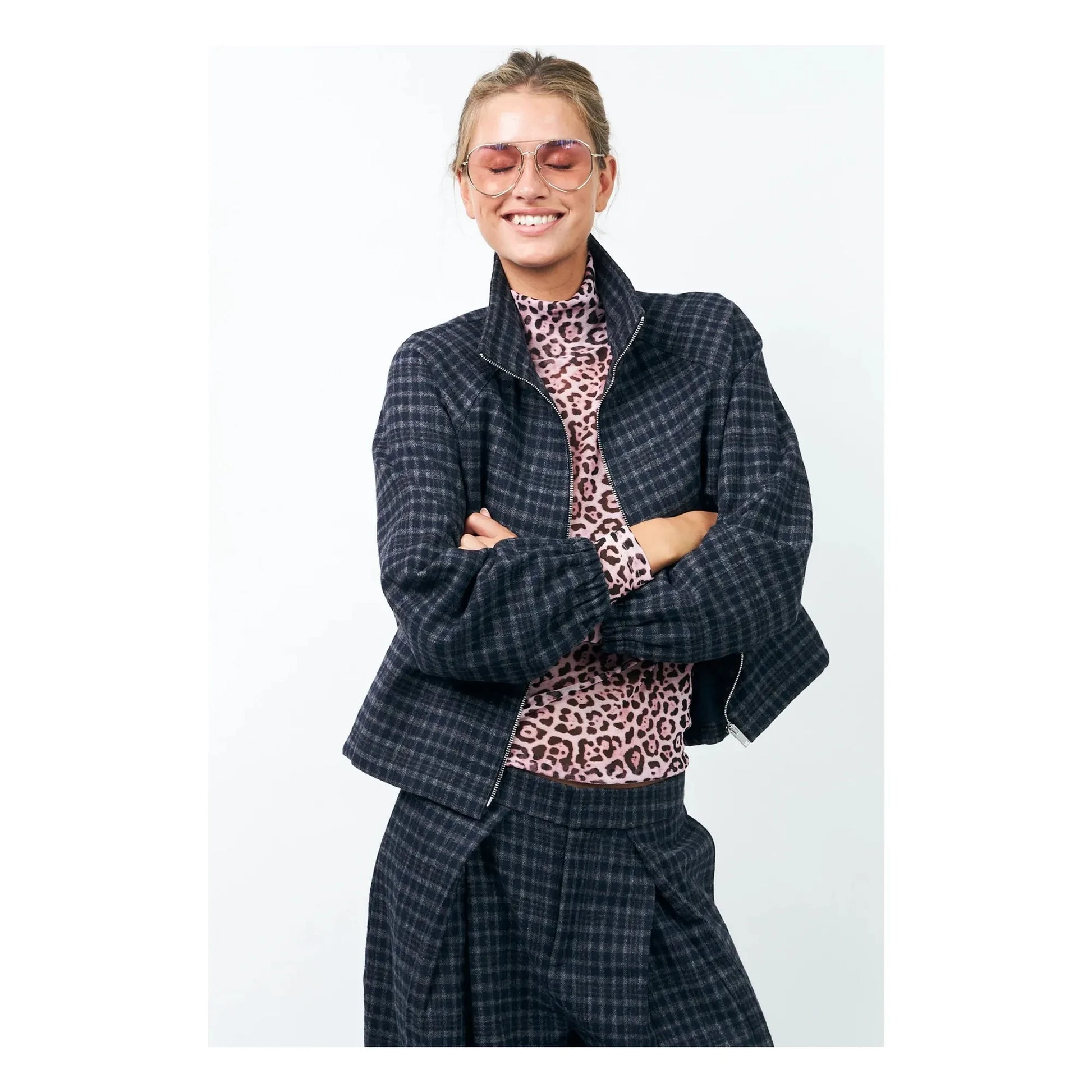 Lollys Laundry - Mae Carreaux Jacket | Midnight blue