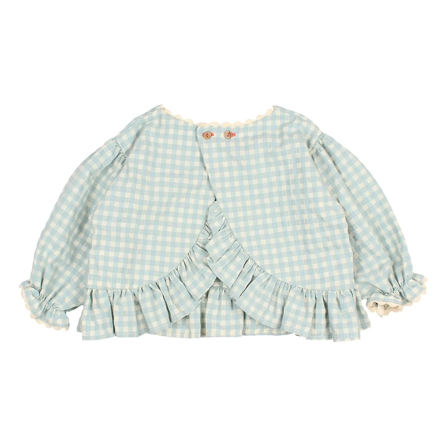 Búho - 3/4 Sleeve Gingham Seersucker Blouse | Aqua