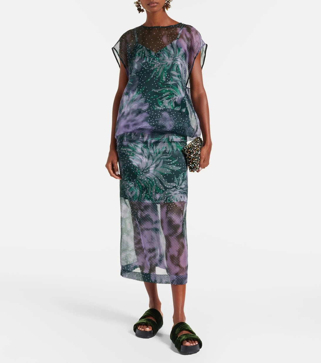 Dries Van Noten - Printed silk-blend midi skirt