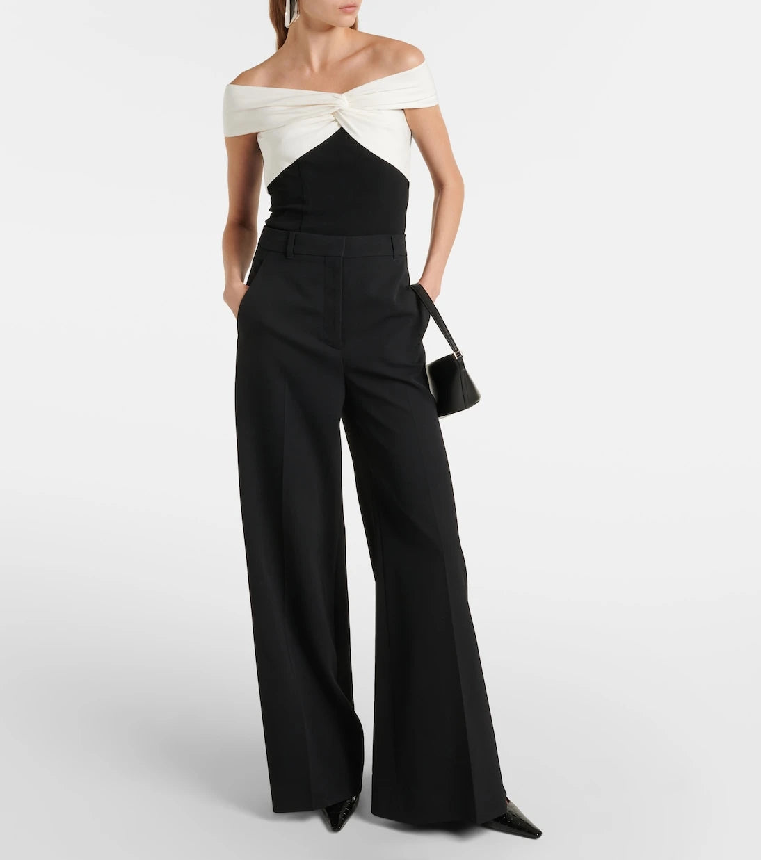 Roland Mouret - Colorblocked gathered cady top