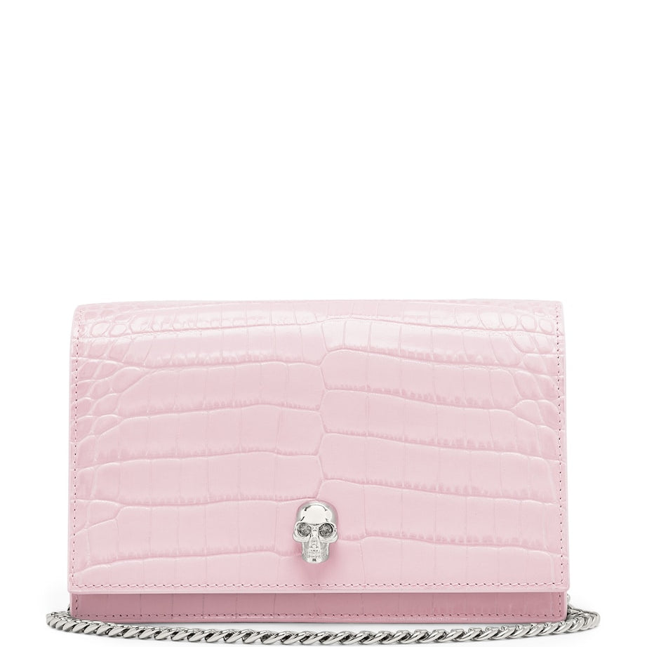 Small Croc-Embossed Skull Cross-Body Bag