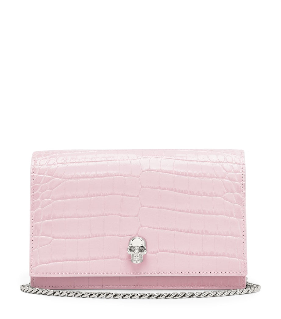 Small Croc-Embossed Skull Cross-Body Bag