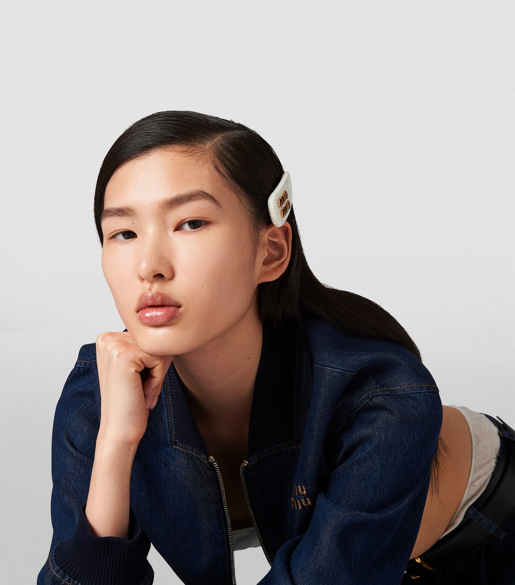 White Leather Logo Hair Clip