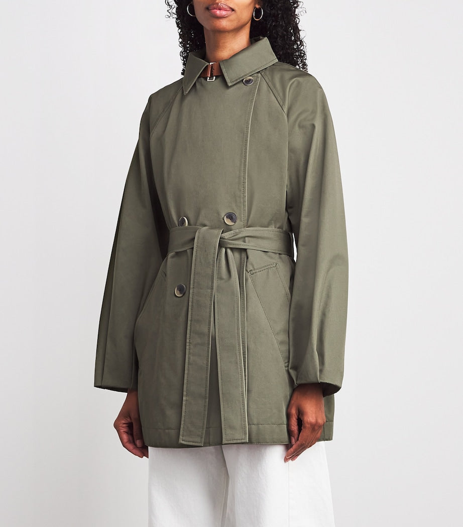 Green Cotton Short Trench Coat