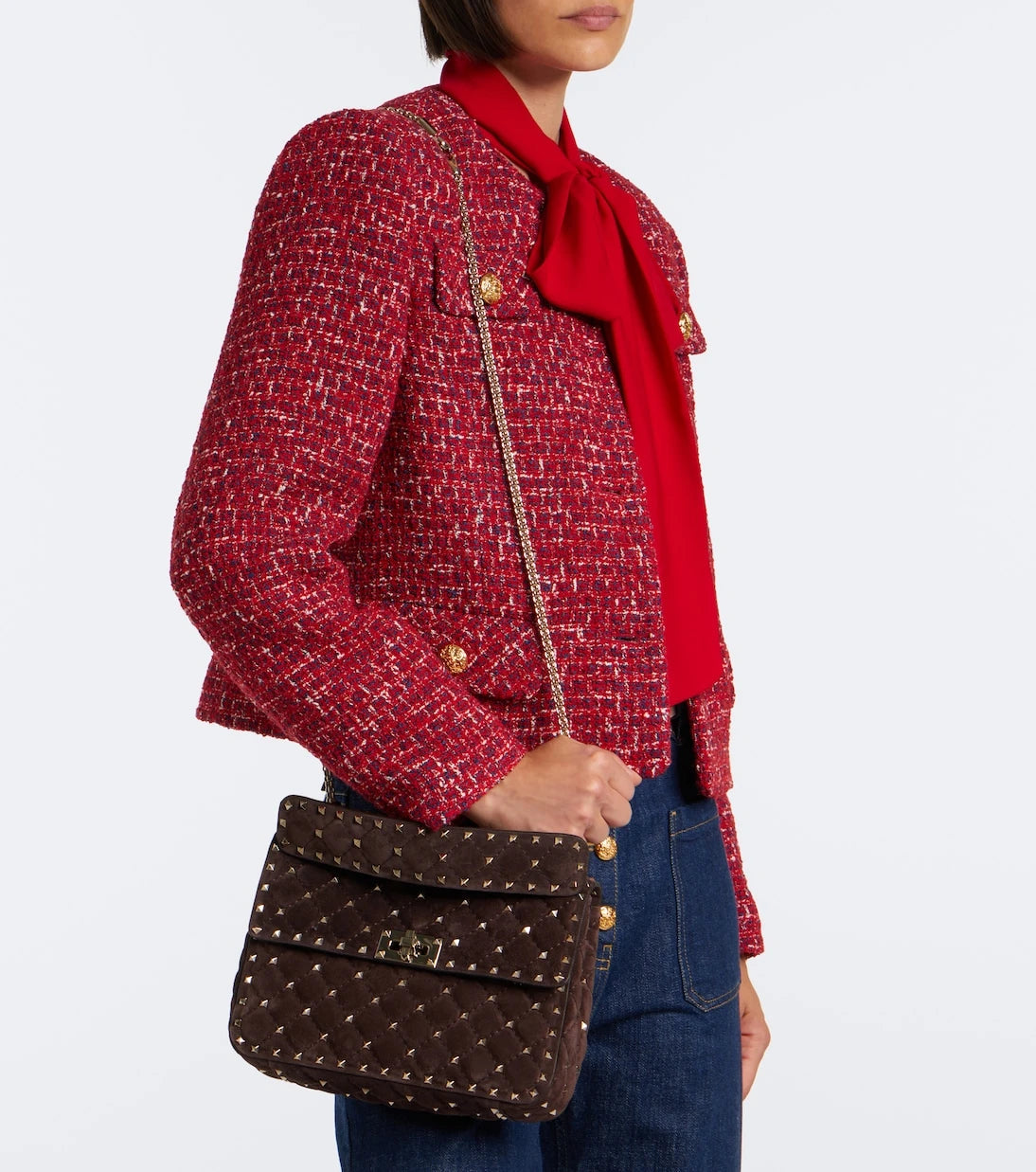 Valentino Garavani - Rockstud Spike Medium suede top-handle bag