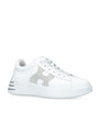 White Leather Rebel Crystal-Embellished Sneakers