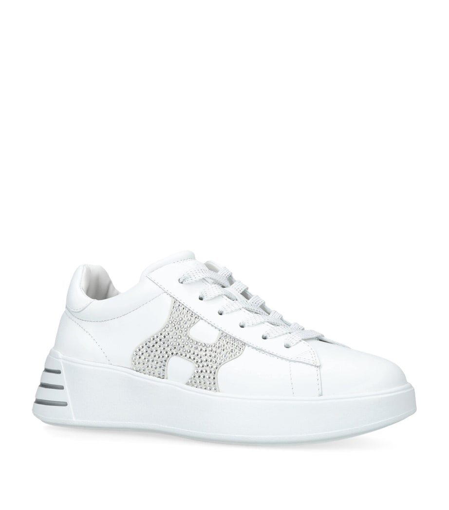 White Leather Rebel Crystal-Embellished Sneakers