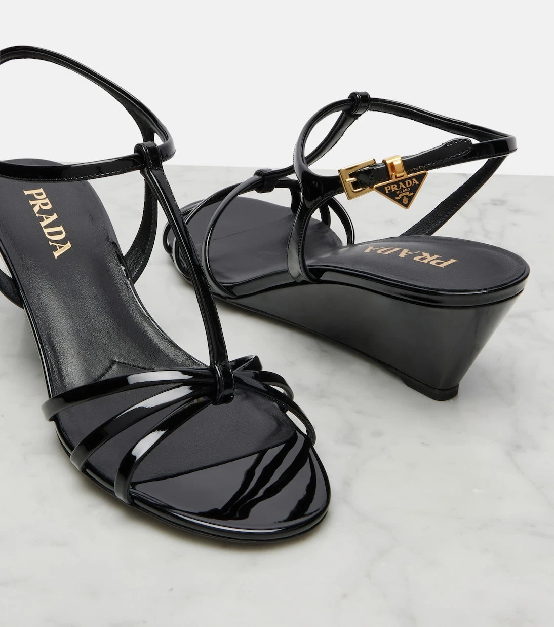 Prada - Patent leather wedge sandals