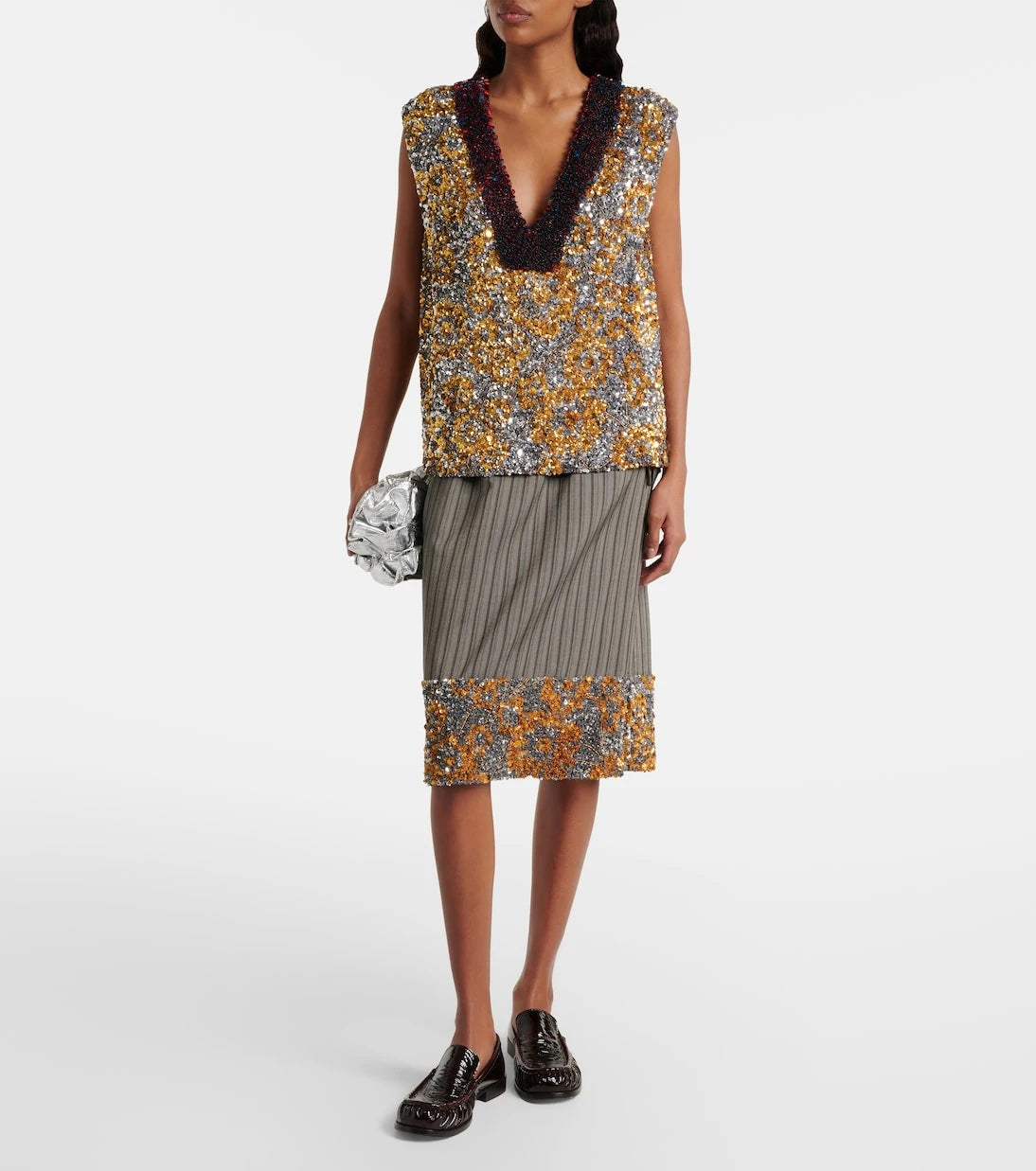Dries Van Noten - Sequined striped midi skirt