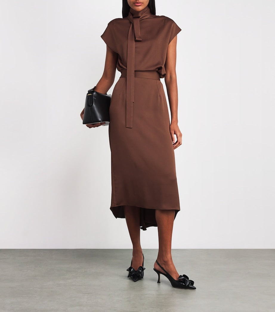 Edeline Lee Brown Charmeuse Tied Blouse