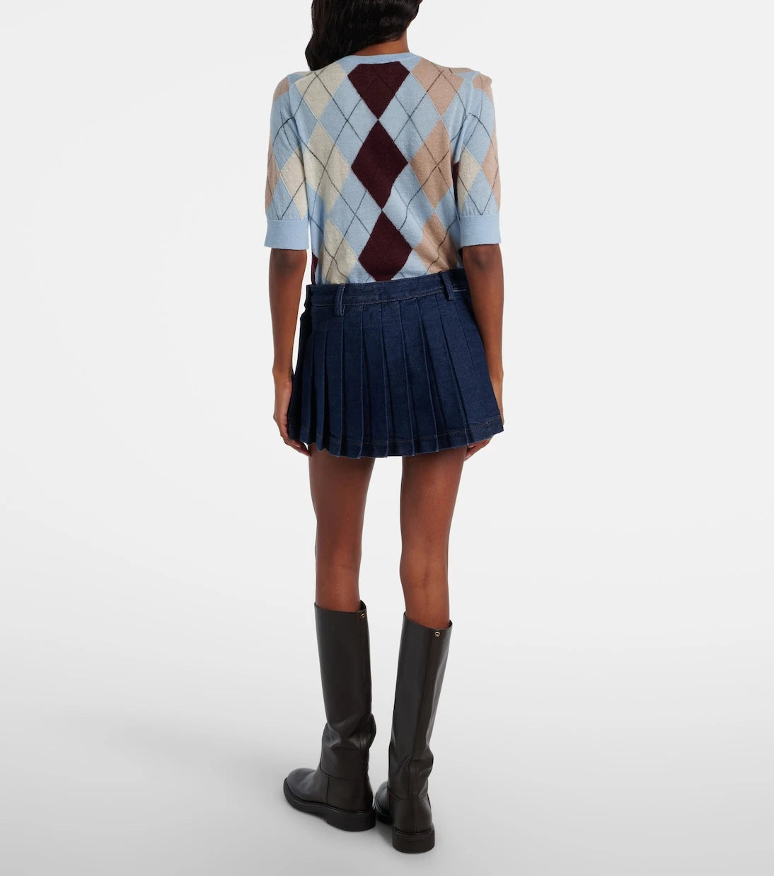 7 For All Mankind - Pleated low-rise denim miniskirt