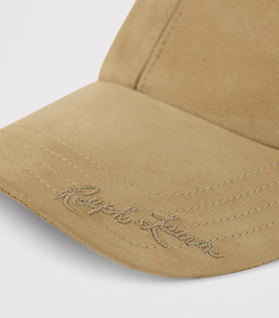 Beige Suede Embroidered Baseball Cap