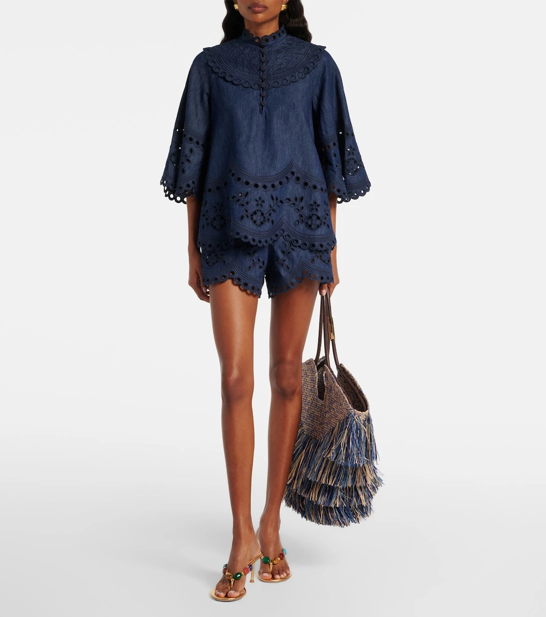 Zimmermann - Mahon broderie anglaise denim shorts