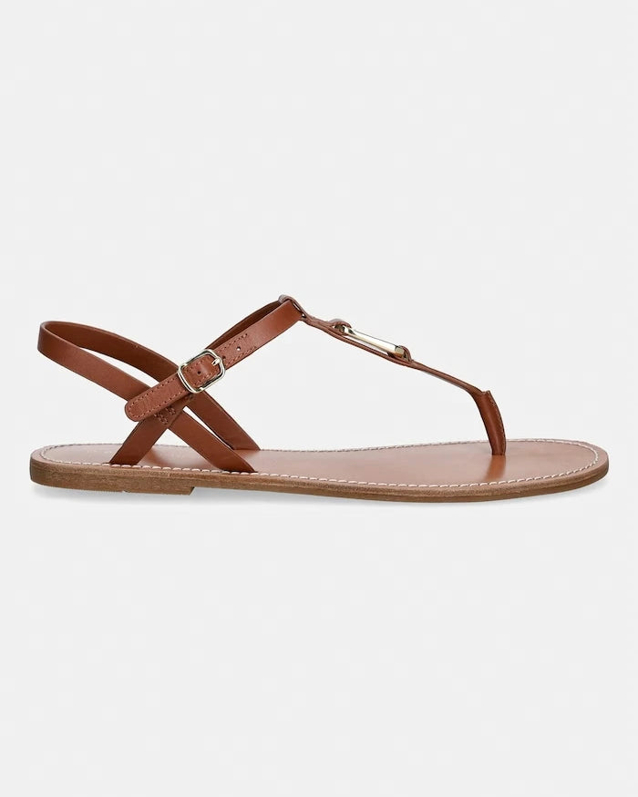 Tommy Hilfiger düz tabanlı kadın deri sandalet LEATHER THONG SANDAL