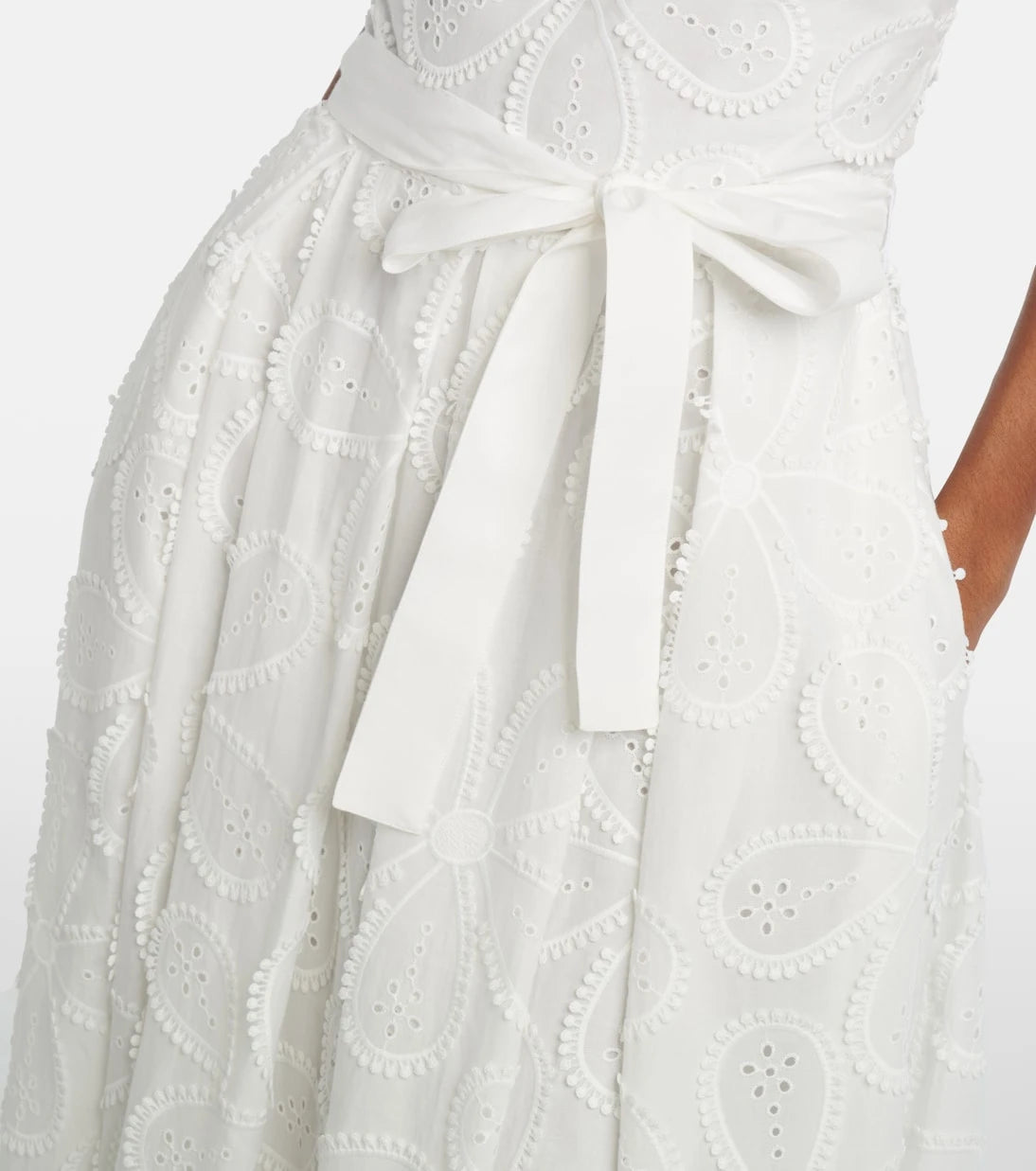Elie Saab - Embroidered belted cotton-blend midi dress