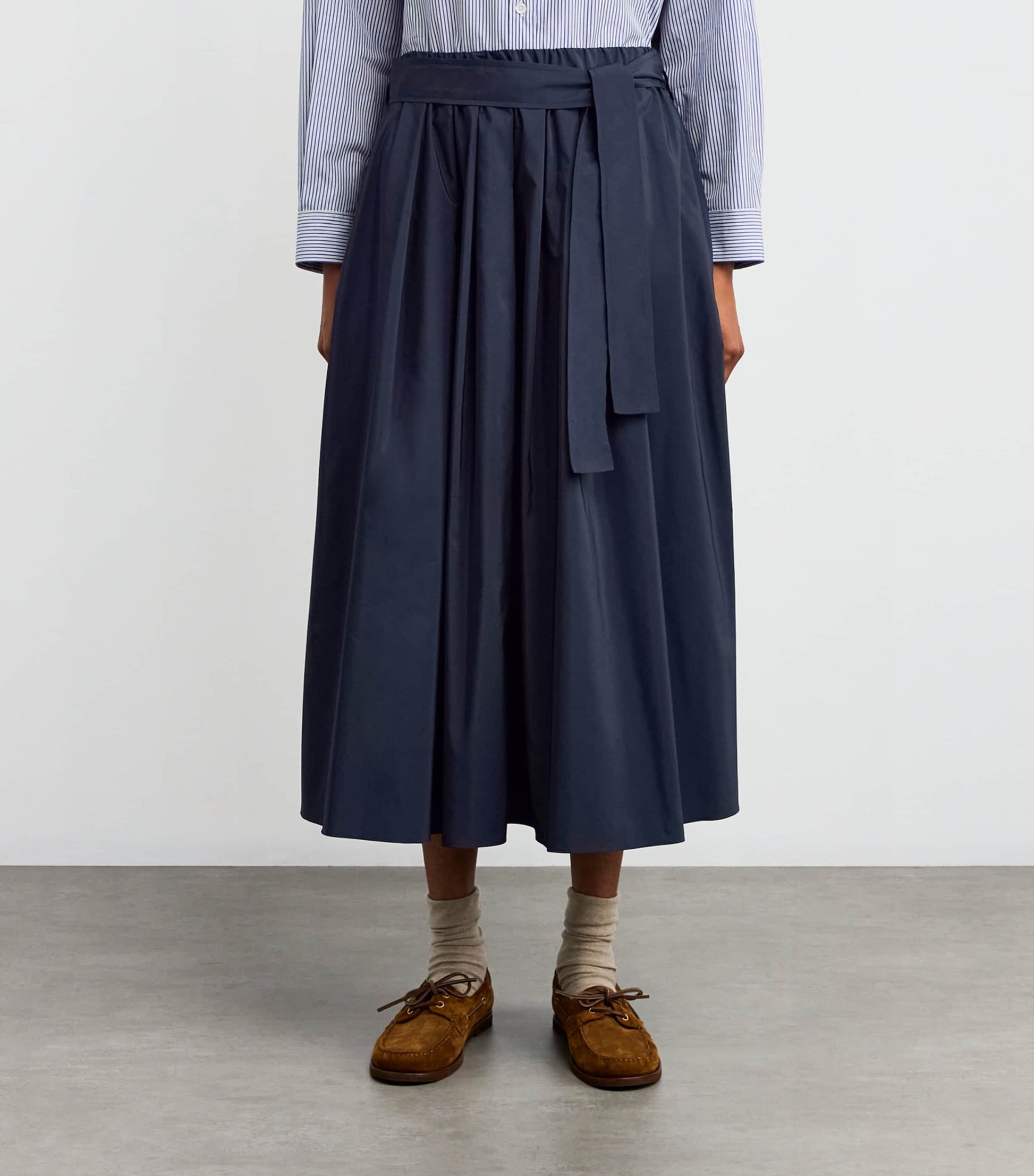 Weekend Max Mara Blue Taffeta Tie-Belt Midi Skirt