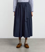 Blue Taffeta Tie-Belt Midi Skirt