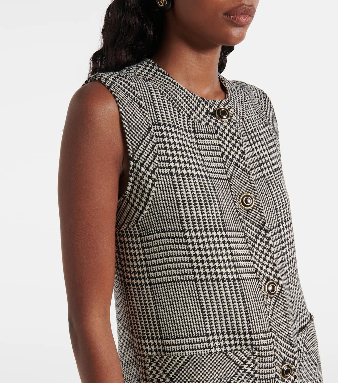 Valentino - Houndstooth virgin wool midi dress