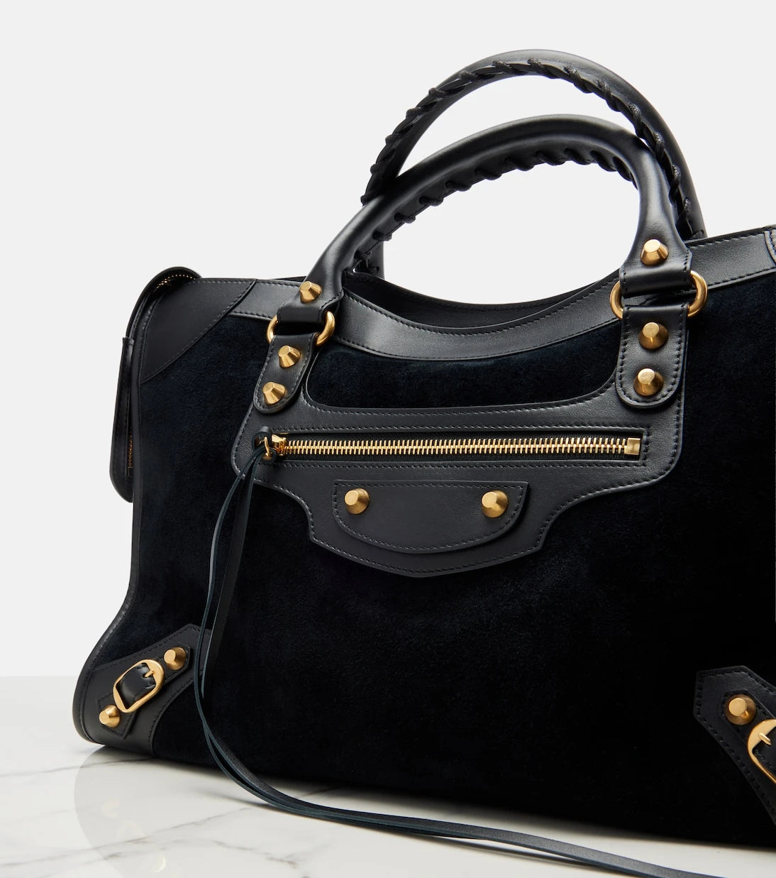 Balenciaga - Le City Medium leather-trimmed suede tote bag